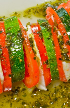 Zucchini, Mozzarella, Tomato with Fresh Basil Pesto