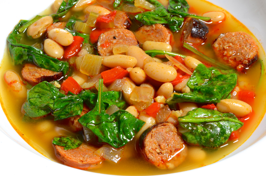 Chorizo, White Beans and Spinach Soup