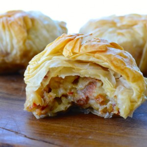 Mashed Red Skin Potatoes with Smoked Bacon and Asiago Cheese, Baked in Phyllo Dough