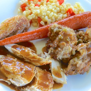 Whole Baked Chicken with Stuffing, Corn and Carrots