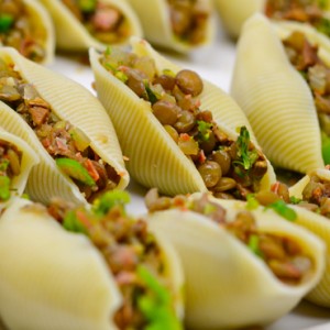 Jumbo Stuffed Shells with Lentils and Prosciutto