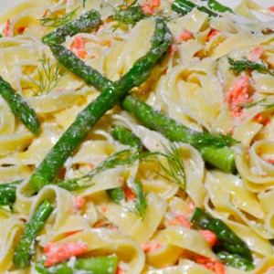 Salmon Pasta with Asparagus and Dill